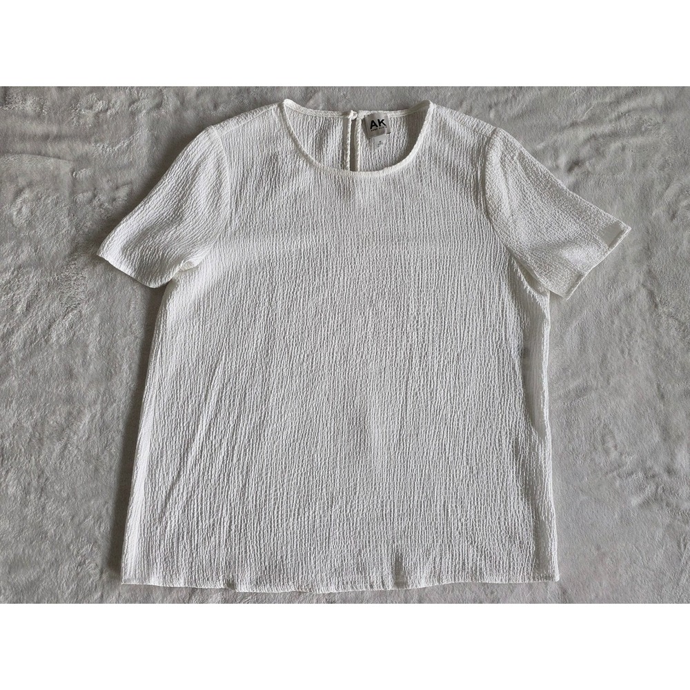 Anne Klein White Textured Knit Short Sleeve Top Women's Size Medium